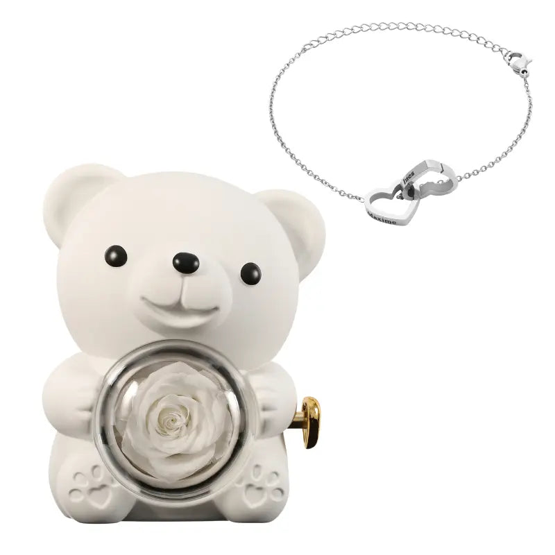 Ewiger Rosenbär mit graviertem Armband