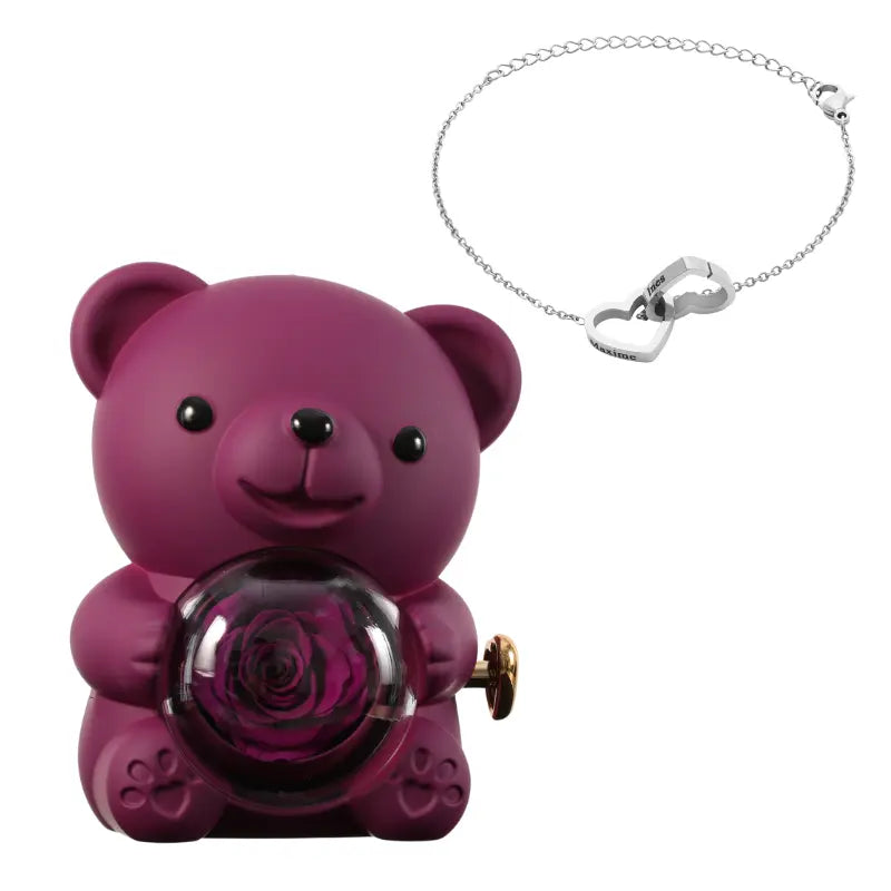 Ewiger Rosenbär mit graviertem Armband