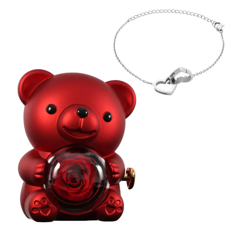 Ewiger Rosenbär mit graviertem Armband