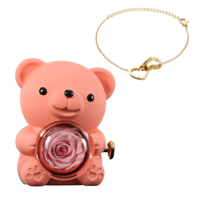 Ewiger Rosenbär mit graviertem Armband