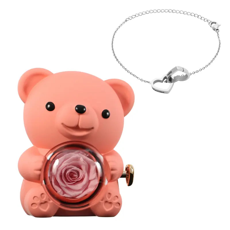 Ewiger Rosenbär mit graviertem Armband