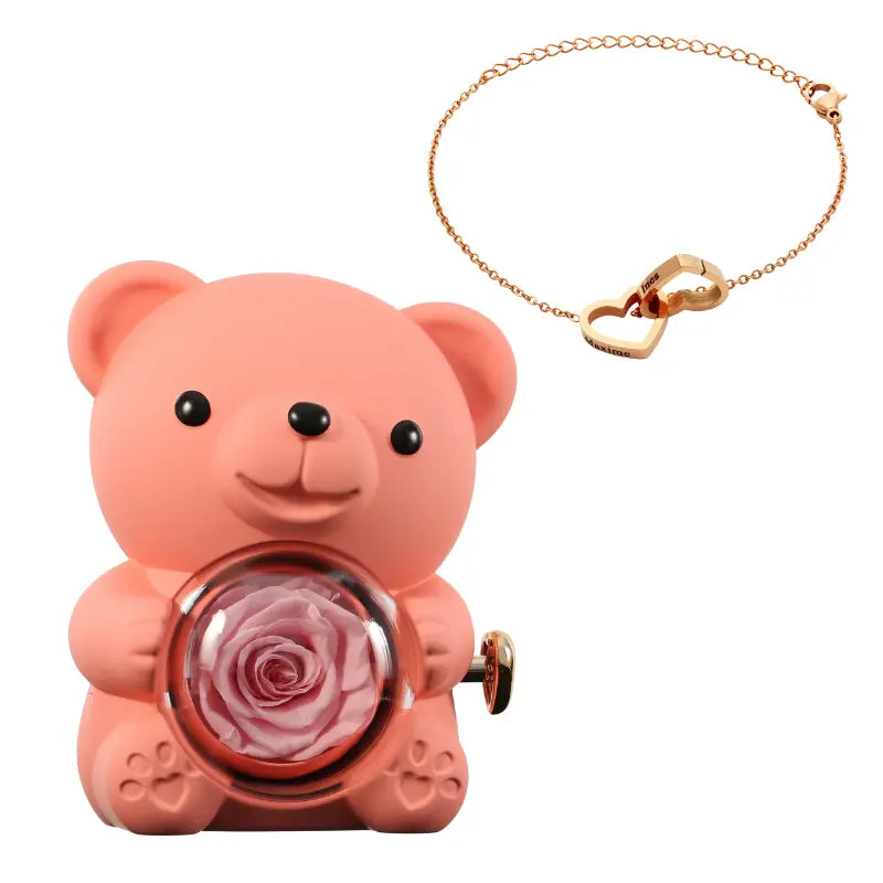 Ewiger Rosenbär mit graviertem Armband