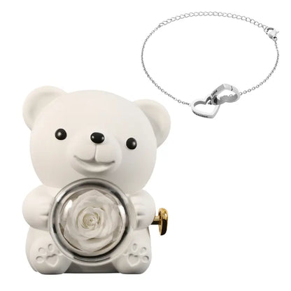 Ewiger Rosenbär mit graviertem Armband