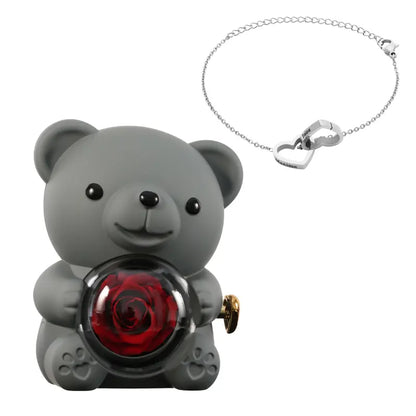 Ewiger Rosenbär mit graviertem Armband